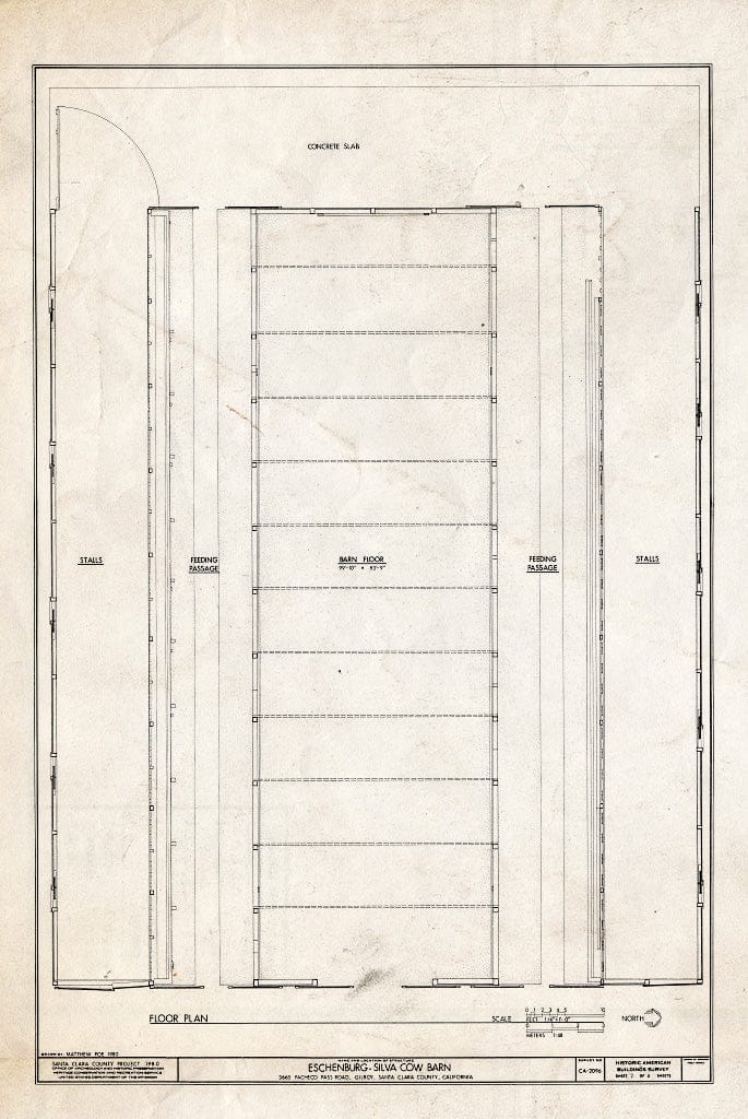 Blueprint HABS Cal,43-GIL,4- (Sheet 2 of 4) - Eschenburg-Silva Cow Barn, 3665 Pacheco Pass Road (State Highway 152), Gilroy, Santa Clara County, CA