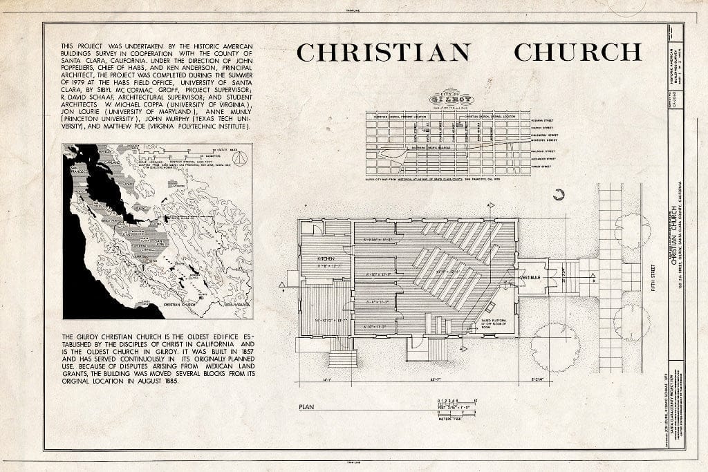 Blueprint HABS Cal,43-GIL,5- (Sheet 1 of 3) - Christian Church, 160 Fifth Street, Gilroy, Santa Clara County, CA