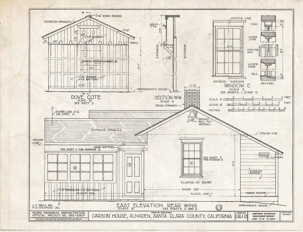 Blueprint HABS Cal,43-ALMA,2- (Sheet 5 of 11) - Carson House, 21570 Almaden Road, New Almaden, Santa Clara County, CA