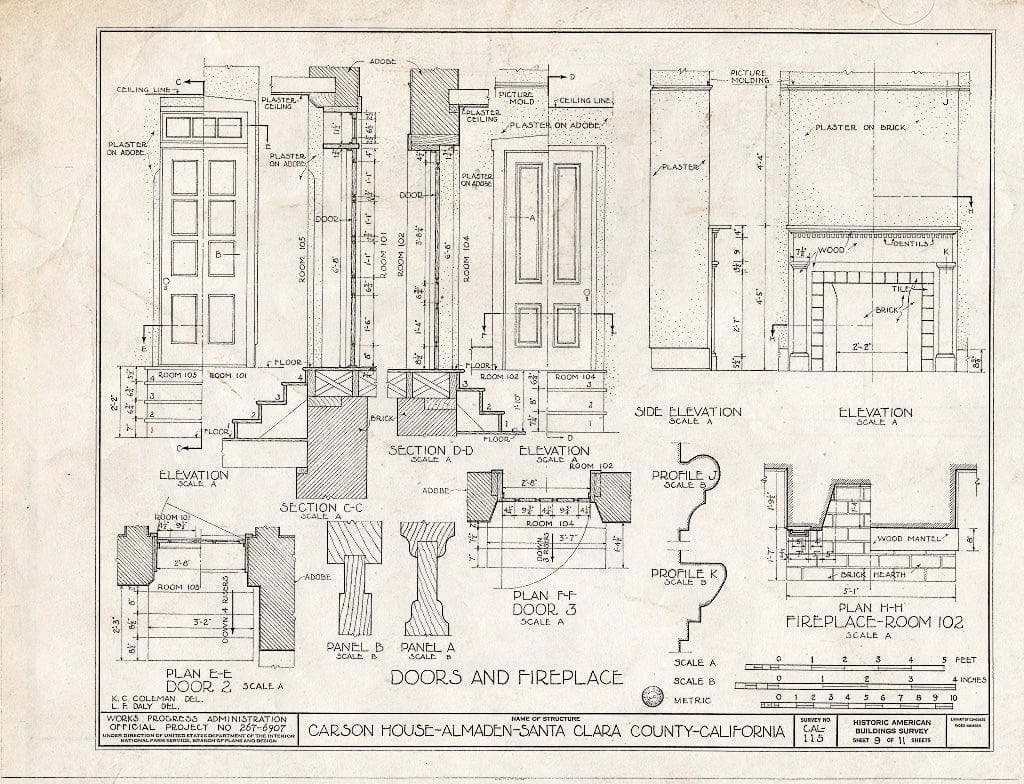 Blueprint HABS Cal,43-ALMA,2- (Sheet 9 of 11) - Carson House, 21570 Almaden Road, New Almaden, Santa Clara County, CA