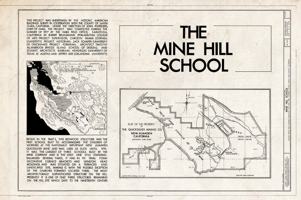 Blueprint HABS Cal,43-ALMA,5- (Sheet 1 of 3) - Mine Hill School, New Almaden Quicksilver Mine County Park, New Almaden, Santa Clara County, CA