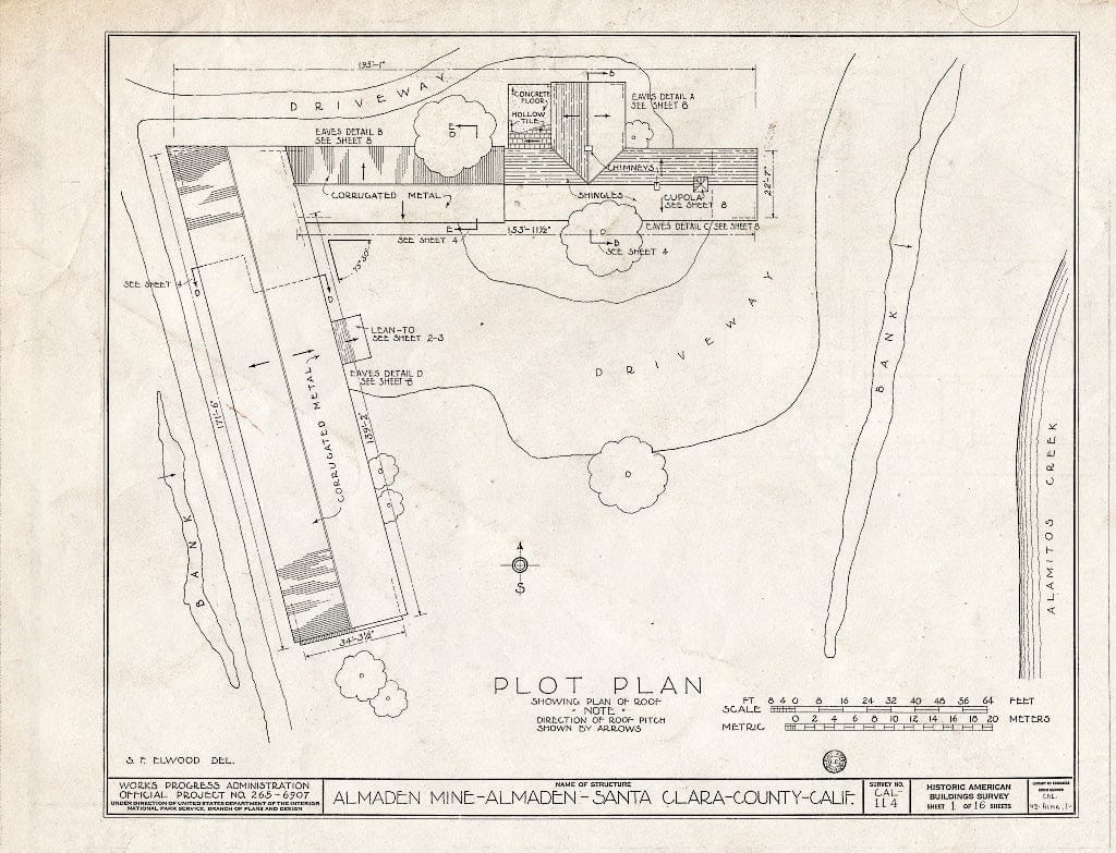 Blueprint HABS Cal,43-ALMA,1- (Sheet 1 of 16) - New Almaden Quicksilver Mine, New Almaden Quicksilver Mine County Park, New Almaden, Santa Clara County, CA