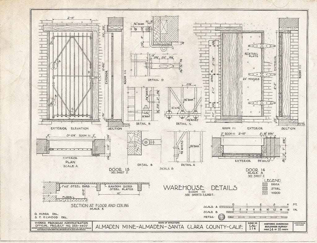 Blueprint HABS Cal,43-ALMA,1- (Sheet 14 of 16) - New Almaden Quicksilver Mine, New Almaden Quicksilver Mine County Park, New Almaden, Santa Clara County, CA
