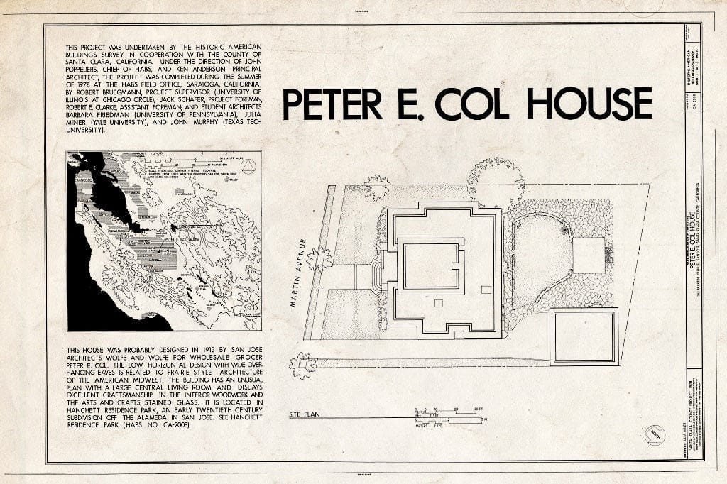 Blueprint HABS Cal,43-SANJOS,2- (Sheet 1 of 5) - Peter E. Col House, 1163 Martin Avenue, San Jose, Santa Clara County, CA