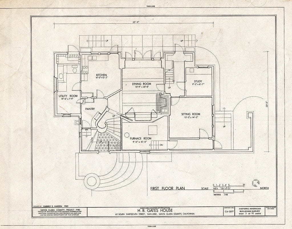 Blueprint HABS Cal,43-SANJOS,7- (Sheet 3 of 10) - Howard B. Gates House, 62 South Thirteenth Street, San Jose, Santa Clara County, CA