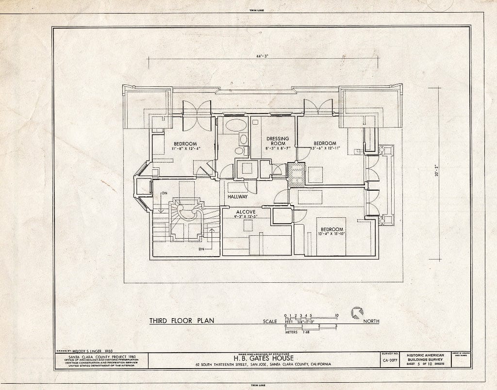 Blueprint HABS Cal,43-SANJOS,7- (Sheet 5 of 10) - Howard B. Gates House, 62 South Thirteenth Street, San Jose, Santa Clara County, CA