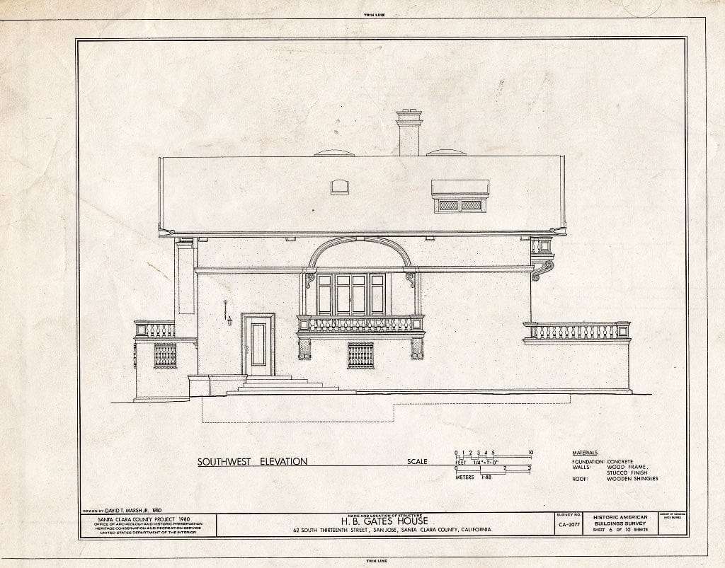 Blueprint HABS Cal,43-SANJOS,7- (Sheet 6 of 10) - Howard B. Gates House, 62 South Thirteenth Street, San Jose, Santa Clara County, CA