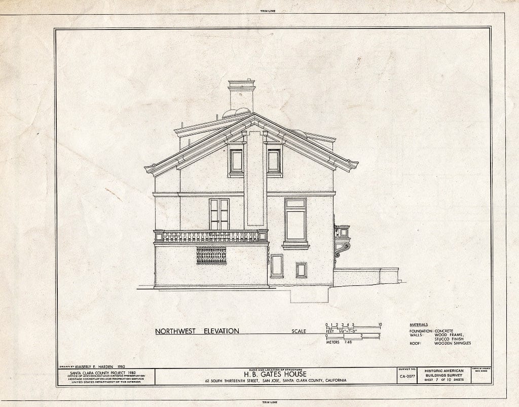 Blueprint HABS Cal,43-SANJOS,7- (Sheet 7 of 10) - Howard B. Gates House, 62 South Thirteenth Street, San Jose, Santa Clara County, CA