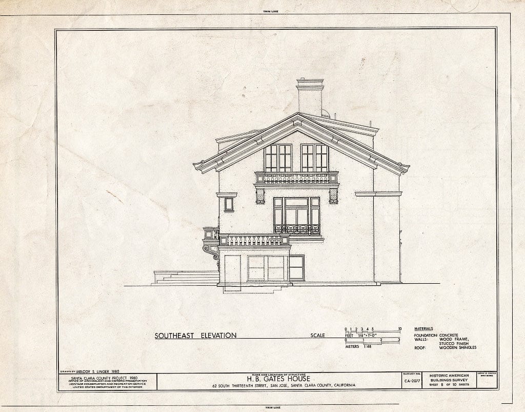 Blueprint HABS Cal,43-SANJOS,7- (Sheet 8 of 10) - Howard B. Gates House, 62 South Thirteenth Street, San Jose, Santa Clara County, CA