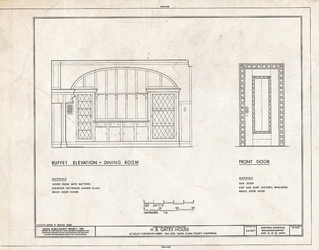 Blueprint HABS Cal,43-SANJOS,7- (Sheet 10 of 10) - Howard B. Gates House, 62 South Thirteenth Street, San Jose, Santa Clara County, CA