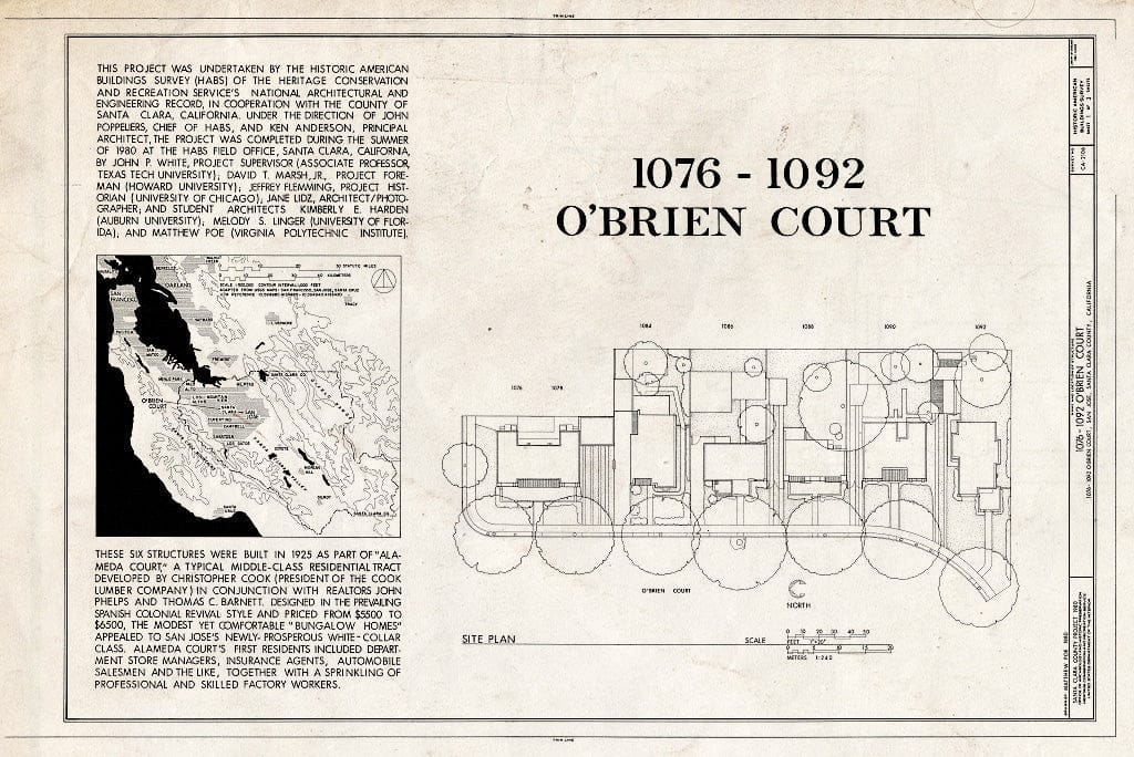 Blueprint HABS Cal,43-SANJOS,12- (Sheet 1 of 3) - O'Brien Court, 1076-1092 O'Brien Court, San Jose, Santa Clara County, CA