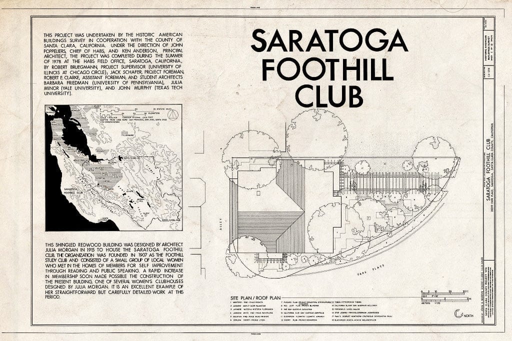 Blueprint HABS Cal,43-SARA,2- (Sheet 1 of 10) - Saratoga Foothill Club, 20399 Park Place, Saratoga, Santa Clara County, CA