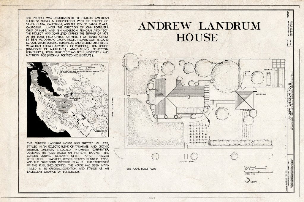 Blueprint HABS Cal,43-SANCLA,1- (Sheet 1 of 3) - Andrew Landrum House, 1217 Santa Clara Street, Santa Clara, Santa Clara County, CA