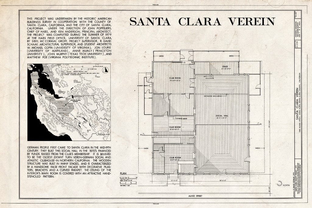Blueprint HABS Cal,43-SANCLA,4- (Sheet 1 of 2) - Santa Clara Verein, 1082 Alviso Street, Santa Clara, Santa Clara County, CA