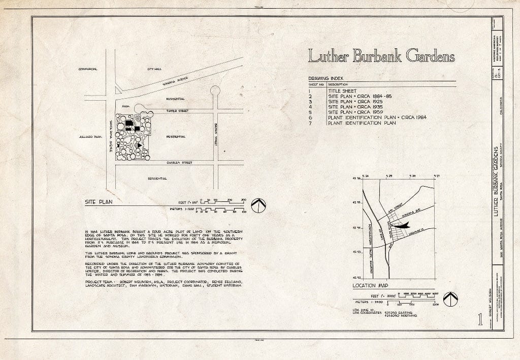 Blueprint HABS Cal,49-SANRO,4-B- (Sheet 1 of 7) - Luther Burbank House, Gardens, 200 Santa Rosa Avenue, Santa Rosa, Sonoma County, CA