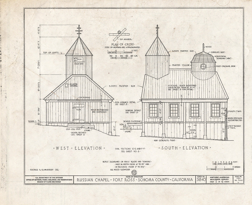 Blueprint HABS Cal,49-FORO,1A- (Sheet 2 of 6) - Fort Ross, Russian Chapel, Fort Ross, Sonoma County, CA