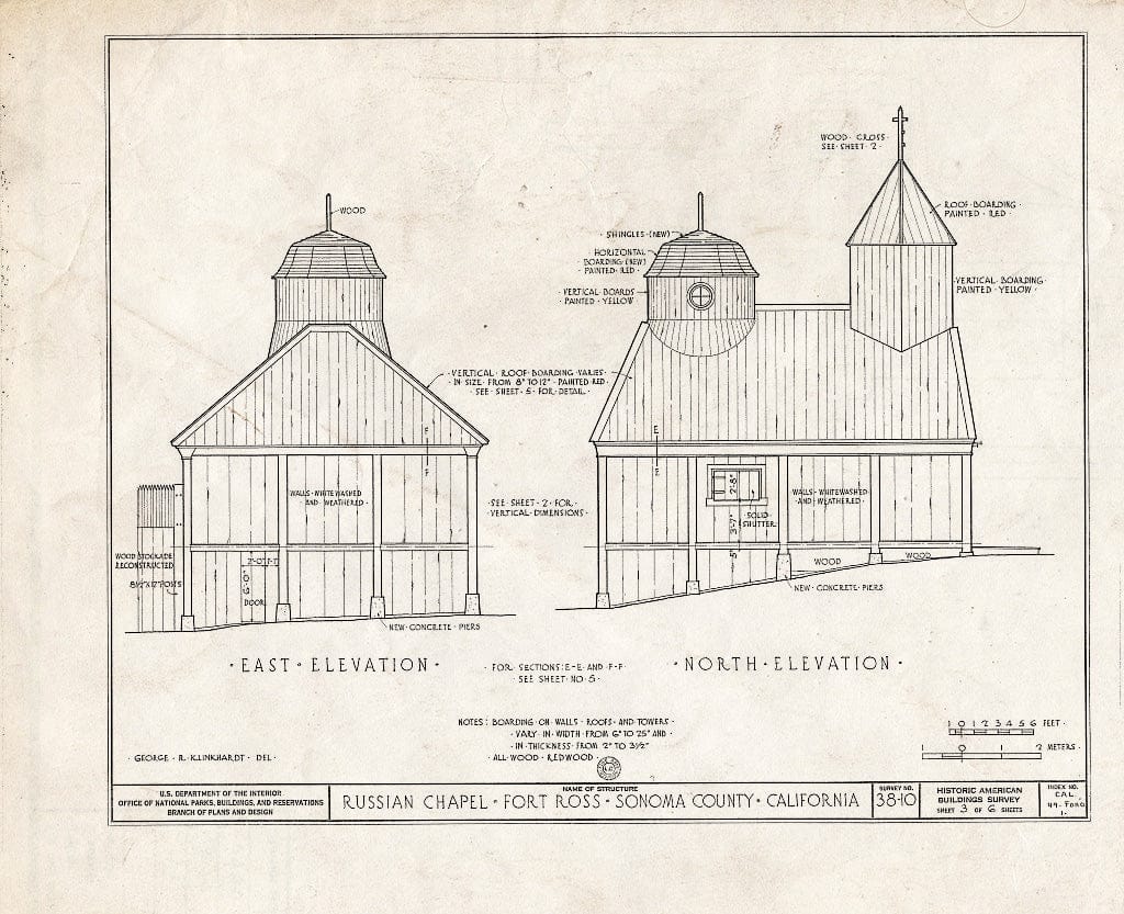 Blueprint HABS Cal,49-FORO,1A- (Sheet 3 of 6) - Fort Ross, Russian Chapel, Fort Ross, Sonoma County, CA