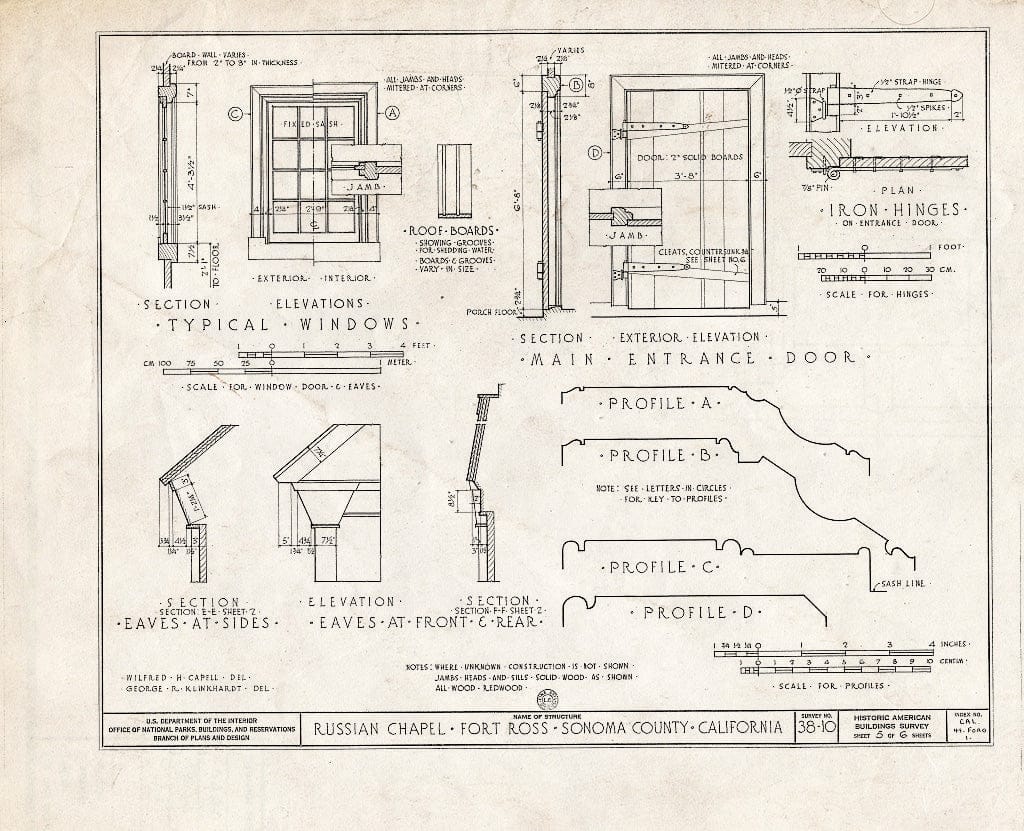 Blueprint HABS Cal,49-FORO,1A- (Sheet 5 of 6) - Fort Ross, Russian Chapel, Fort Ross, Sonoma County, CA