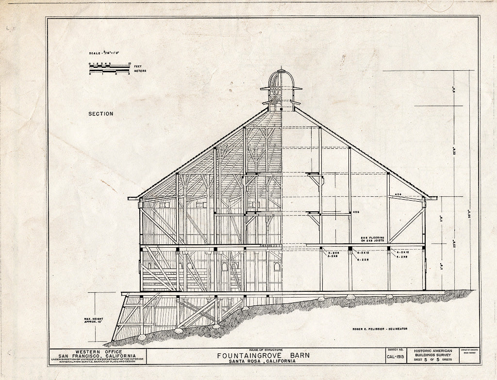 Blueprint HABS Cal,49-SANRO,2- (Sheet 5 of 5) - Fountain Grove, Barn, Mendocino Avenue & US Highway 101, Santa Rosa, Sonoma County, CA