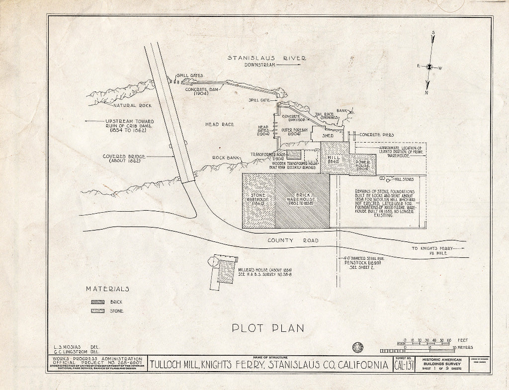 Blueprint HABS Cal,50-KNITF,2- (Sheet 1 of 9) - Tulloch Mill, Stanislaus River, Knights Ferry, Stanislaus County, CA