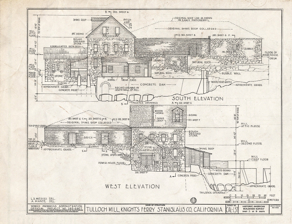 Blueprint HABS Cal,50-KNITF,2- (Sheet 5 of 9) - Tulloch Mill, Stanislaus River, Knights Ferry, Stanislaus County, CA