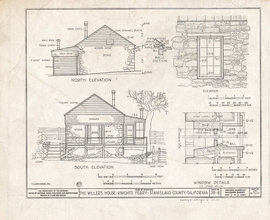 Blueprint HABS Cal,50-KNITF,1- (Sheet 2 of 3) - Miller House, Sonora Highway, Knights Ferry, Stanislaus County, CA