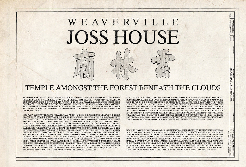 Blueprint Title Sheet - Weaverville Joss House, Oregon Street, Weaverville, Trinity County, CA