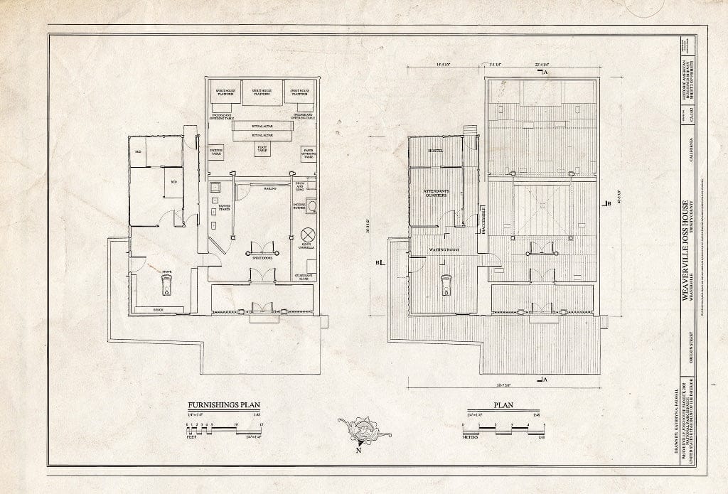 Blueprint Plan and Furnishing Plan - Weaverville Joss House, Oregon Street, Weaverville, Trinity County, CA
