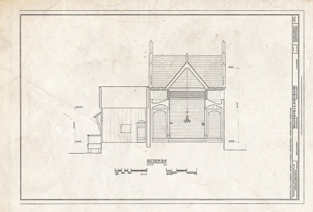 Blueprint Section B-B - Weaverville Joss House, Oregon Street, Weaverville, Trinity County, CA