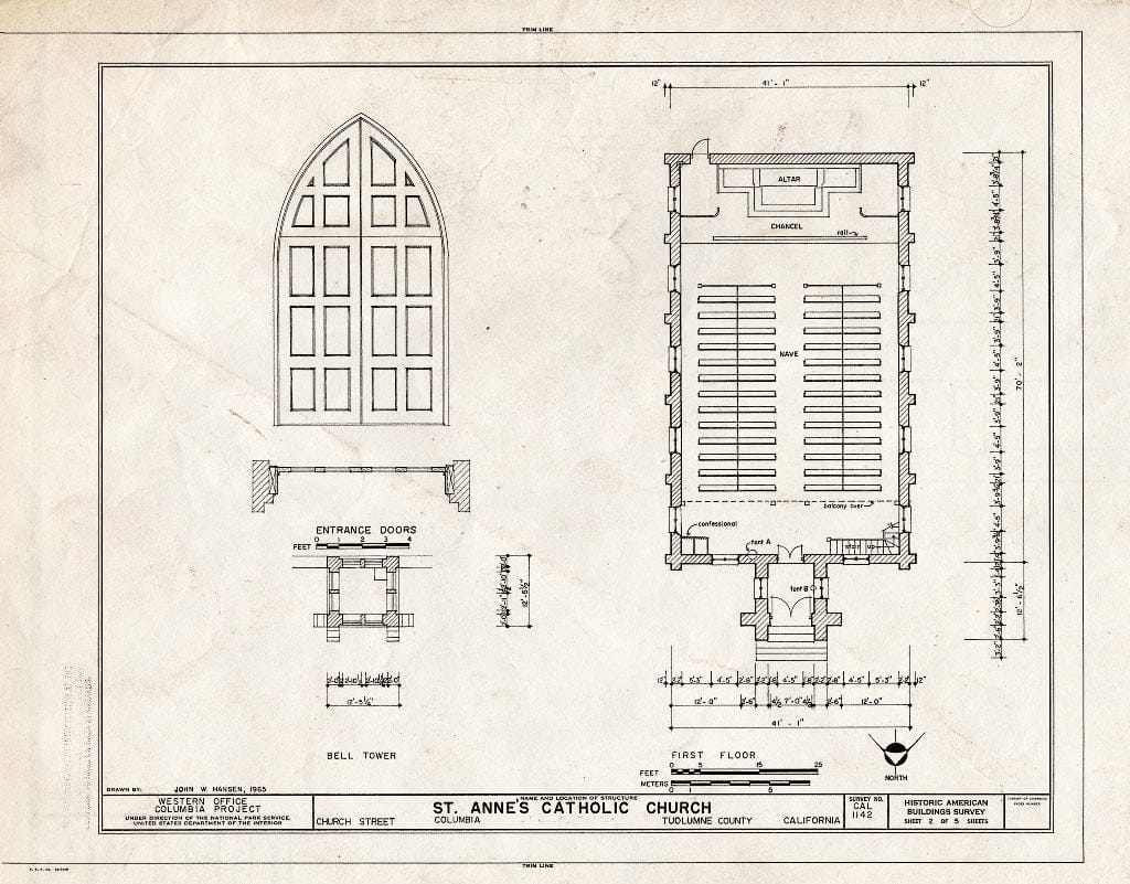 Blueprint HABS Cal,55-COLUM,2- (Sheet 2 of 5) - St. Anne's Church, Church Street, Columbia, Tuolumne County, CA