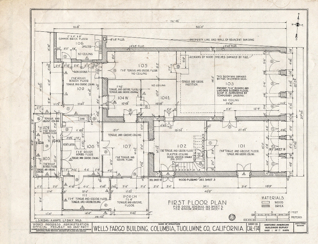 Blueprint HABS Cal,55-COLUM,3- (Sheet 1 of 11) - Wells Fargo & Company Building, Main & Washington Streets (Columbia State Historical Park), Columbia, Tuolumne County, CA