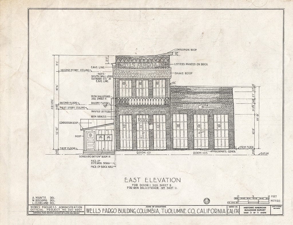 Blueprint HABS Cal,55-COLUM,3- (Sheet 3 of 11) - Wells Fargo & Company Building, Main & Washington Streets (Columbia State Historical Park), Columbia, Tuolumne County, CA