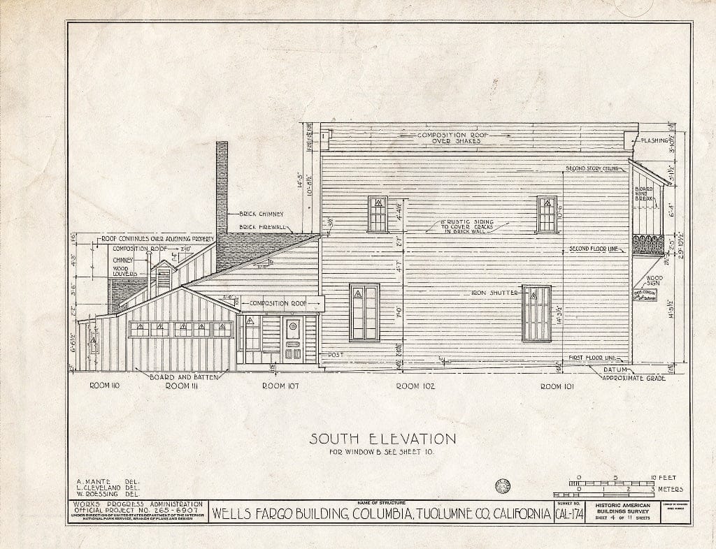 Blueprint HABS Cal,55-COLUM,3- (Sheet 4 of 11) - Wells Fargo & Company Building, Main & Washington Streets (Columbia State Historical Park), Columbia, Tuolumne County, CA
