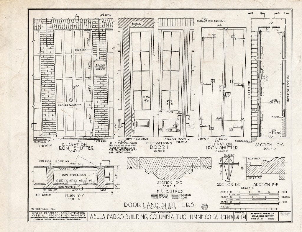 Blueprint HABS Cal,55-COLUM,3- (Sheet 9 of 11) - Wells Fargo & Company Building, Main & Washington Streets (Columbia State Historical Park), Columbia, Tuolumne County, CA