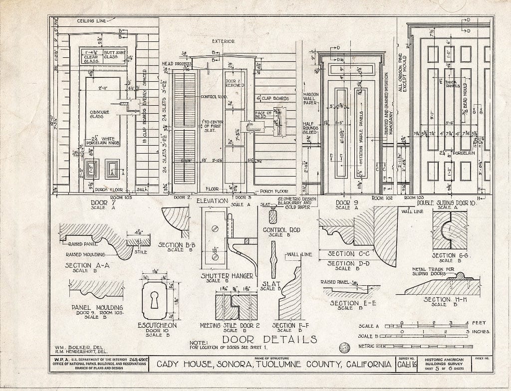 Blueprint HABS Cal,55-SONO,2- (Sheet 5 of 6) - Cady House, Dodge & Norlin Streets, Sonora, Tuolumne County, CA