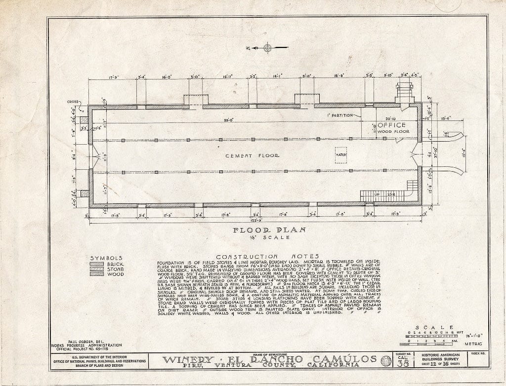 Blueprint 12. Winery: Floor Plan - Casa Del Rancho Camulos, State High ...