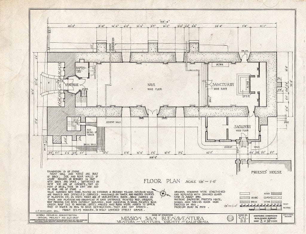 Blueprint HABS Cal,56-Vent,1- (Sheet 2 of 10) - Mission San Buenaventura, East Main Street & South Figueroa Street, Ventura, Ventura County, CA