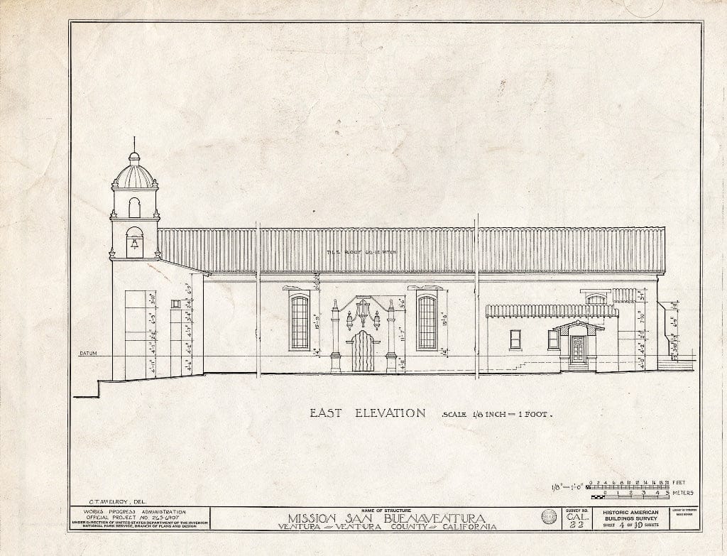 Blueprint HABS Cal,56-Vent,1- (Sheet 4 of 10) - Mission San Buenaventura, East Main Street & South Figueroa Street, Ventura, Ventura County, CA