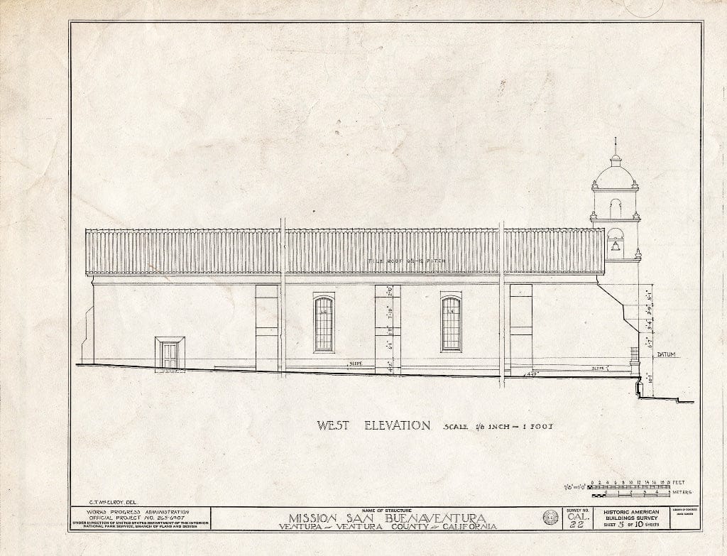 Blueprint HABS Cal,56-Vent,1- (Sheet 5 of 10) - Mission San Buenaventura, East Main Street & South Figueroa Street, Ventura, Ventura County, CA