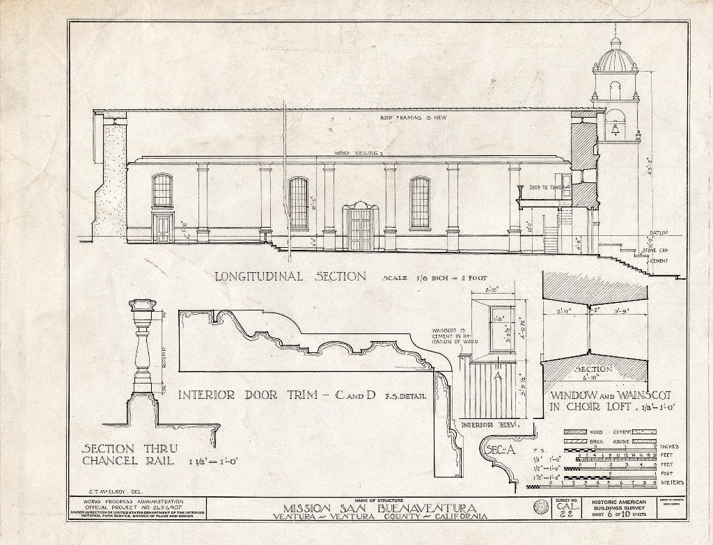 Blueprint HABS Cal,56-Vent,1- (Sheet 6 of 10) - Mission San Buenaventura, East Main Street & South Figueroa Street, Ventura, Ventura County, CA
