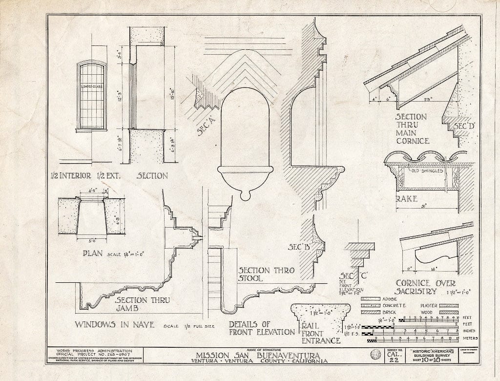 Blueprint HABS Cal,56-Vent,1- (Sheet 10 of 10) - Mission San Buenaventura, East Main Street & South Figueroa Street, Ventura, Ventura County, CA