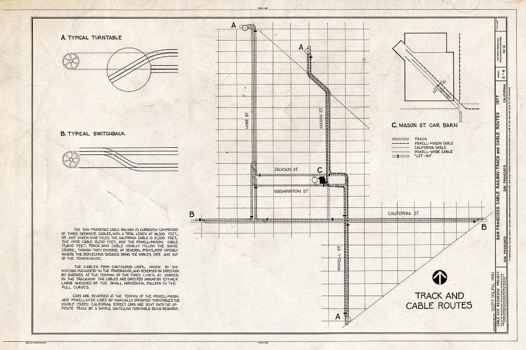 Blueprint Track and Cable Routes - San Francisco Cable Railway, Washington & Mason Streets, San Francisco, San Francisco County, CA