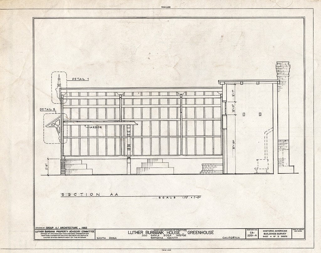 Blueprint HABS Cal,49-SANRO,4-A- (Sheet 4 of 5) - Luther Burbank House, Greenhouse, 200 Santa Rosa Avenue, Santa Rosa, Sonoma County, CA