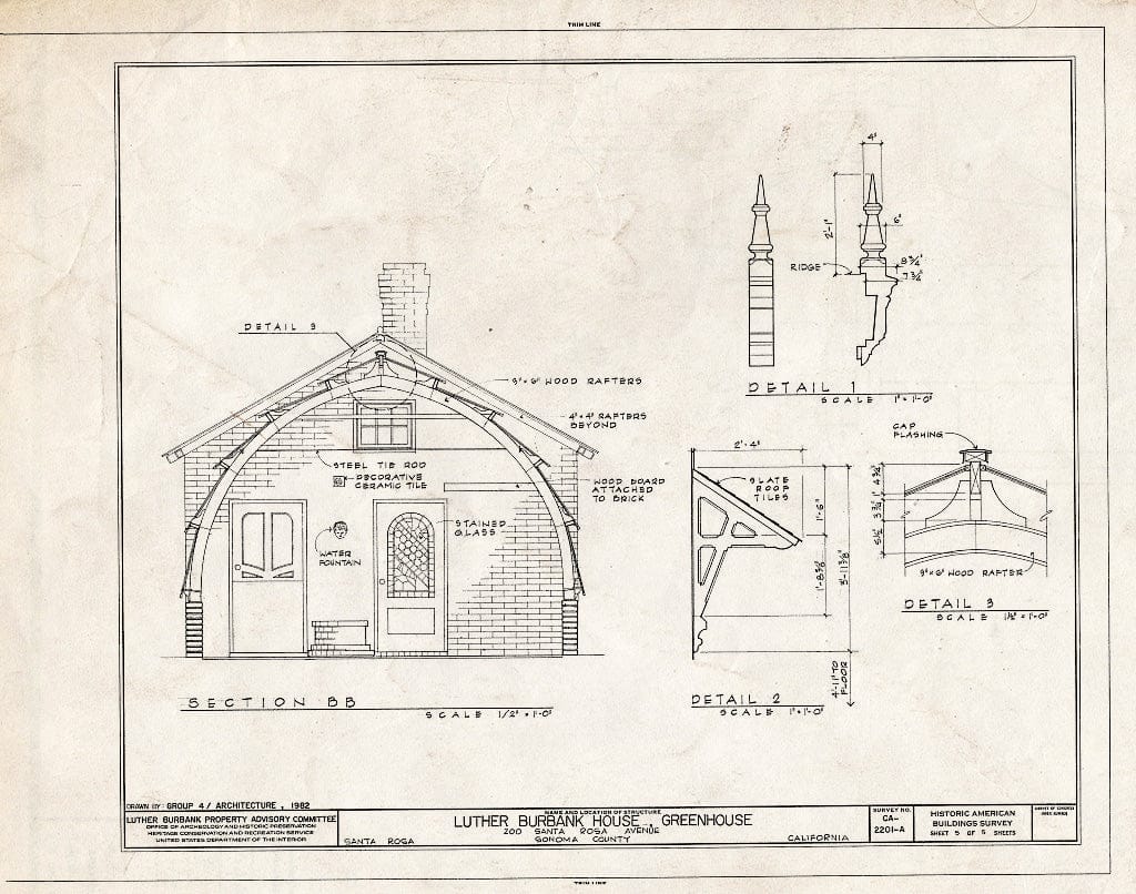 Blueprint HABS Cal,49-SANRO,4-A- (Sheet 5 of 5) - Luther Burbank House, Greenhouse, 200 Santa Rosa Avenue, Santa Rosa, Sonoma County, CA