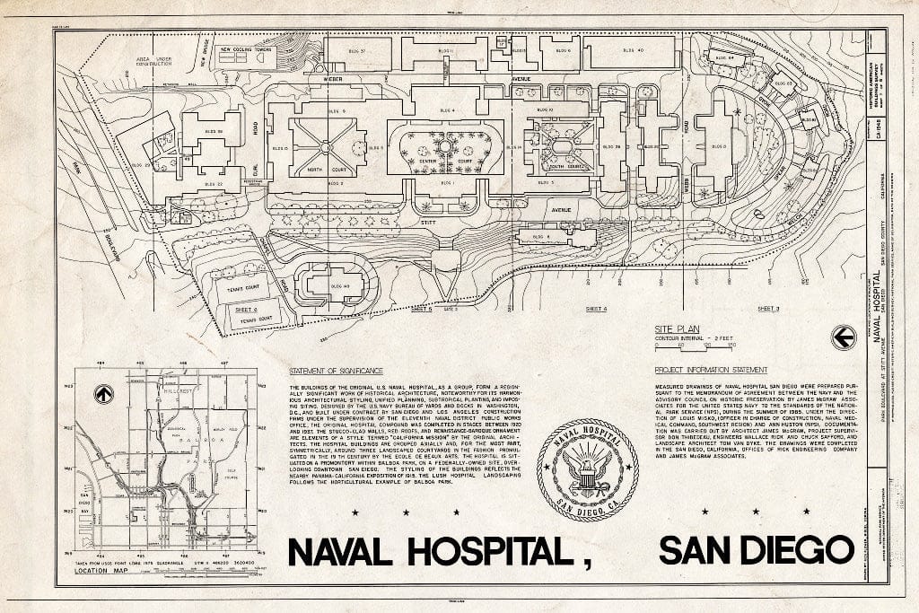 Blueprint HABS Cal,37-SANDI,27- (Sheet 1 of 6) - U.S. Naval Hospital, Park Boulevard, Balboa Park, San Diego, San Diego County, CA