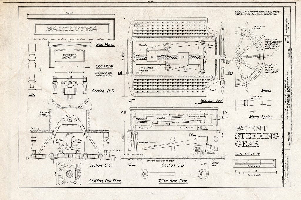 Blueprint Patent Steering Gear - Ship BALCLUTHA, 2905 Hyde Street Pier, San Francisco, San Francisco County, CA