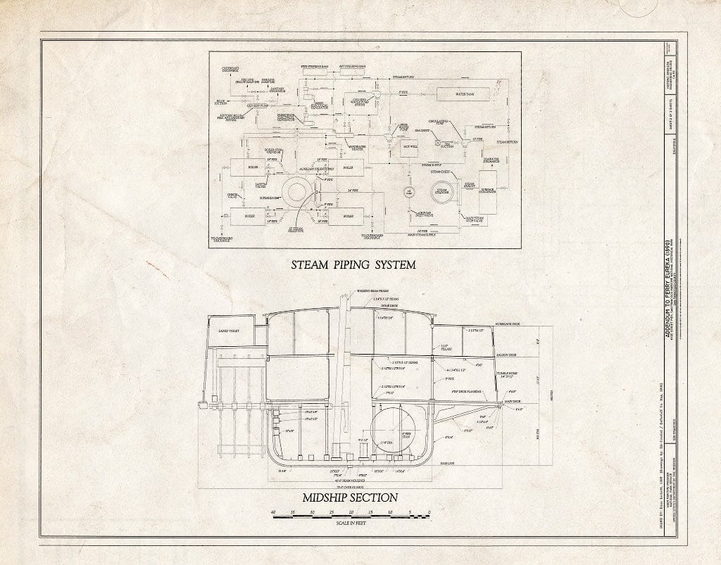 Blueprint Half-Breadth Plan, Sheer Plan - Ferry Eureka, Hyde Street Pier, San Francisco, San Francisco County, CA