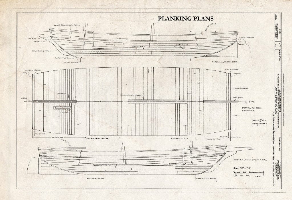 Blueprint Planking Plans - Scow Schooner ALMA, Hyde Street Pier, San Francisco, San Francisco County, CA