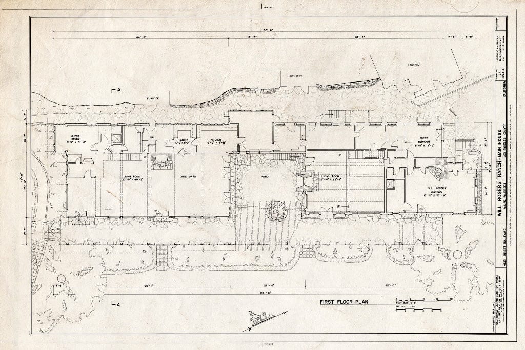 Blueprint HABS Cal,19-PAPA,1-A- (Sheet 1 of 3) - Will Rogers Ranch, Main House, 14253 Sunset Boulevard, Pacific Palisades, Los Angeles County, CA