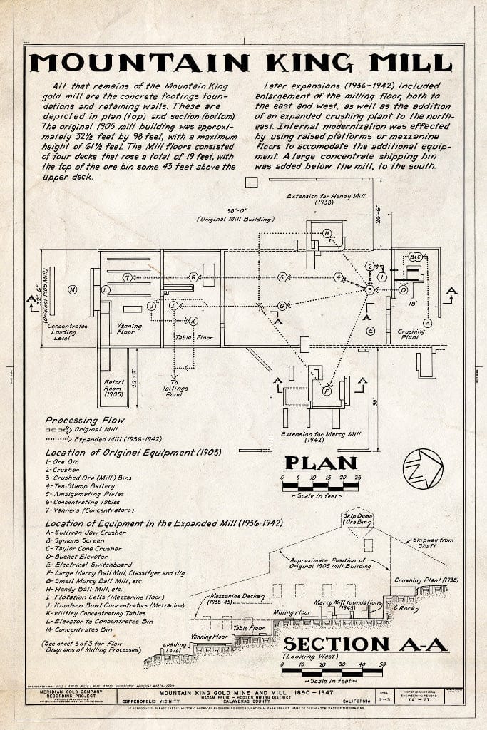 Blueprint Plan, Section AA - Mountain King Gold Mine & Mill, 4.3 Air Miles Northwest of Copperopolis, Copperopolis, Calaveras County, CA